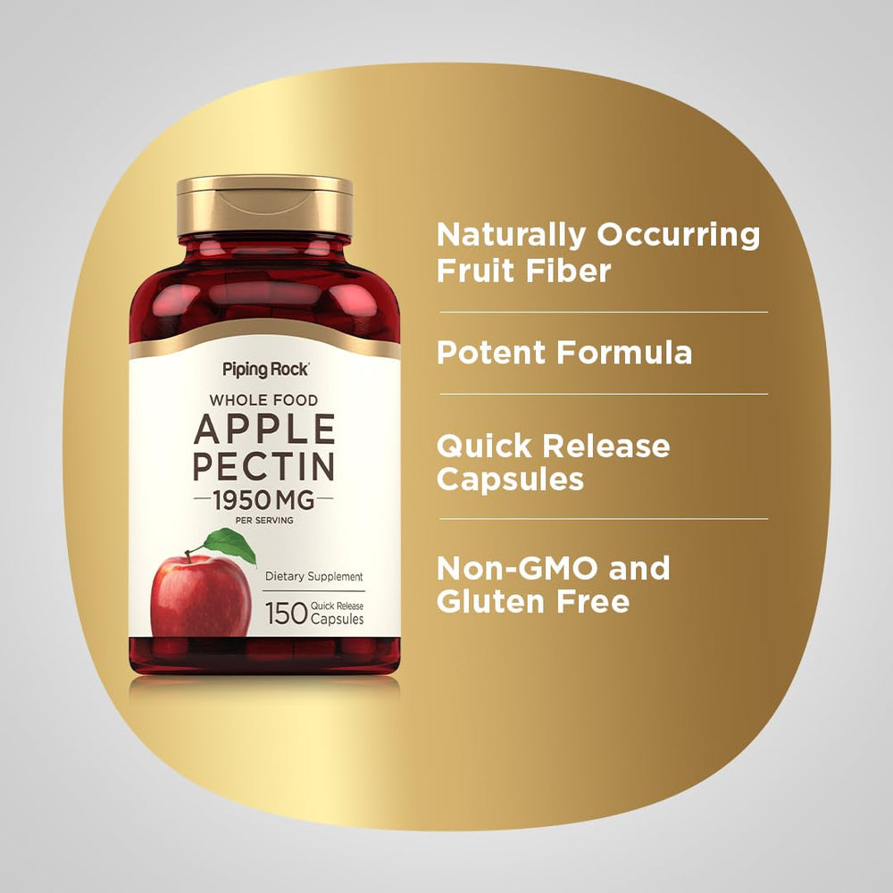 Piping Rock Apple Pectin Capsules label closeup, clear labeling and purity marks.