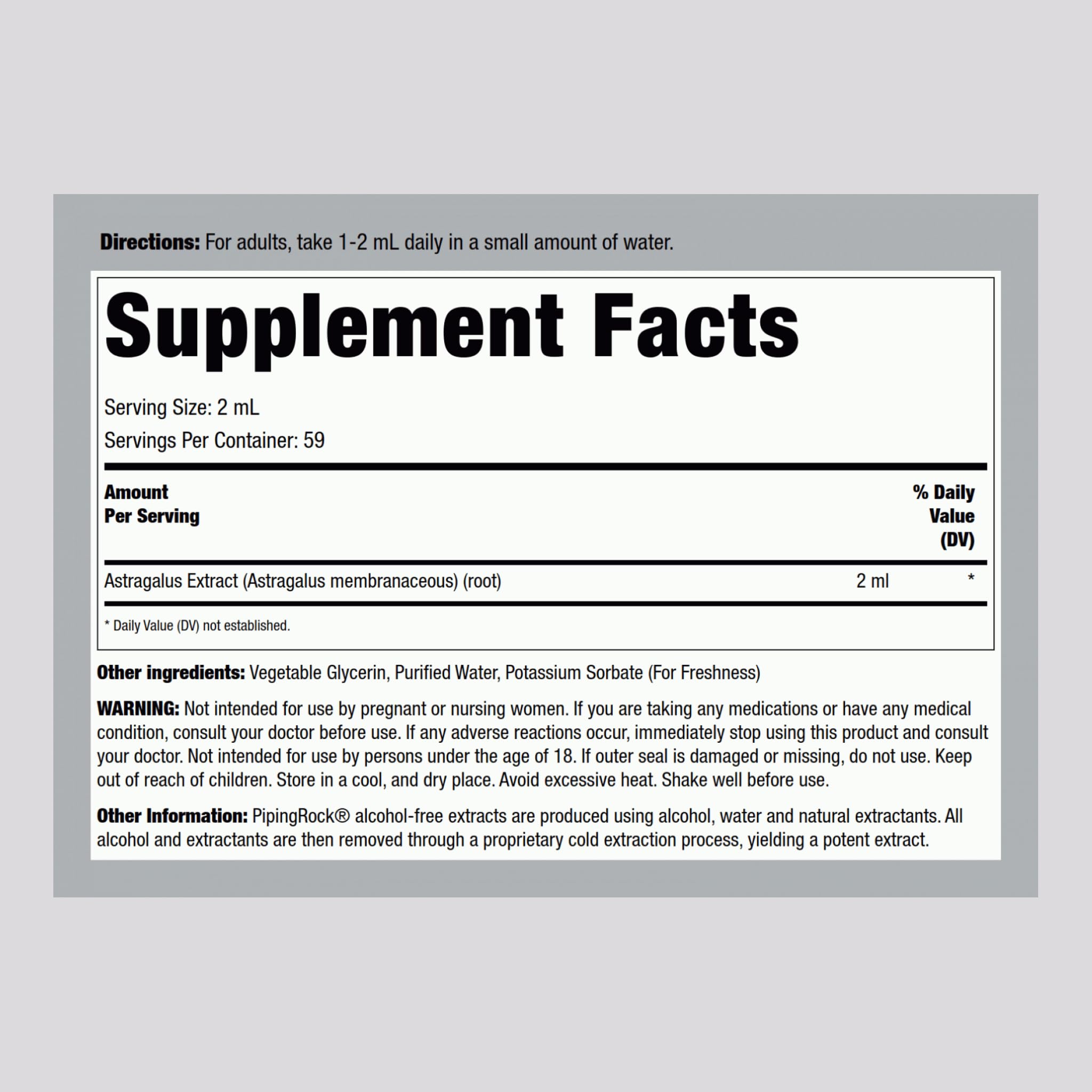 Piping Rock Astragalus tincture dropper for precise dosing.