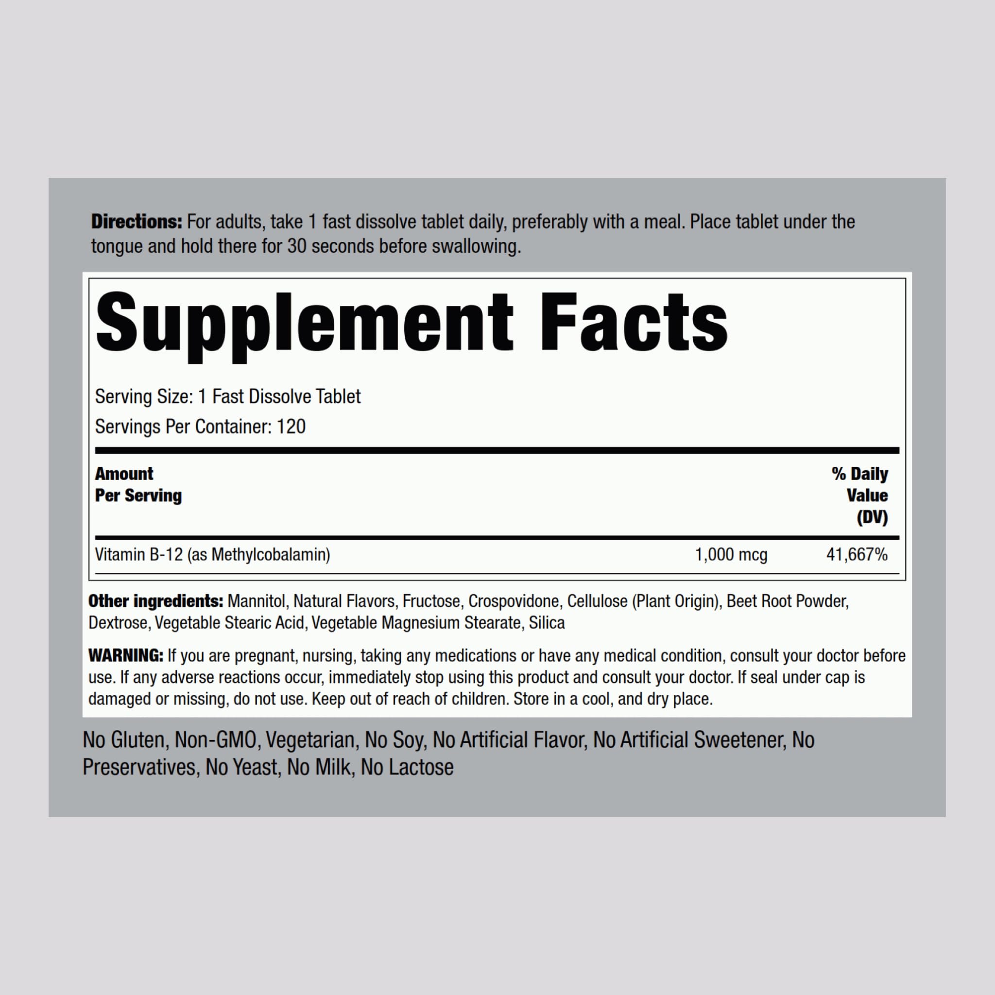 Piping Rock B12 methylcobalamin sublingual tablet fast-dissolve action
