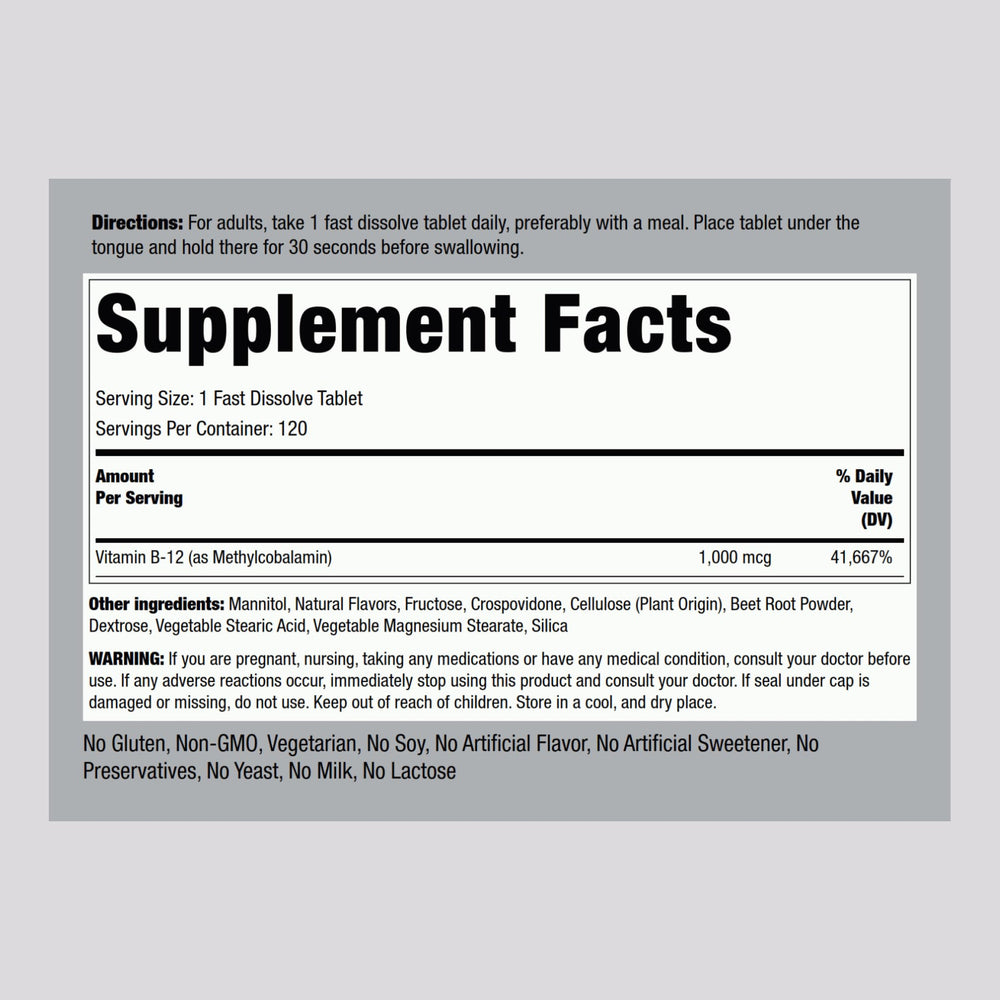 Piping Rock B12 methylcobalamin sublingual tablet fast-dissolve action