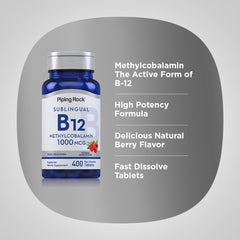 Piping Rock B12 bottle on shelf shows convenient berry flavored supplement.