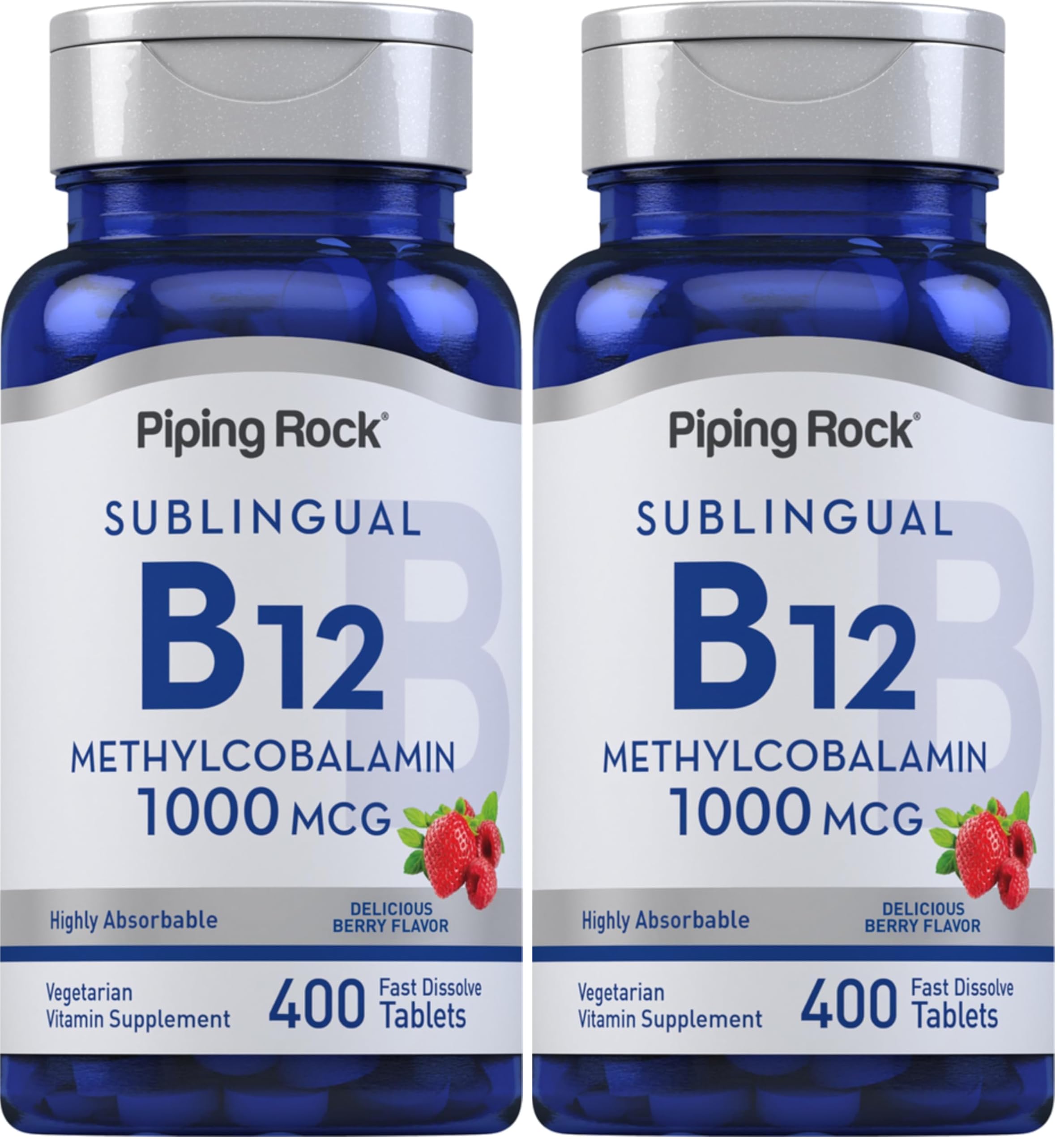 Piping Rock B12 Sublingual bottle front, high potency 1000 mcg.