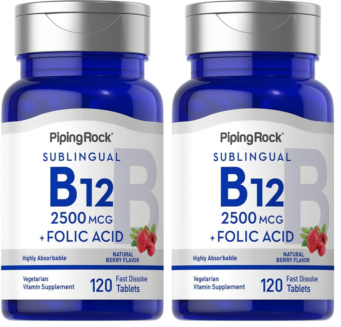 Piping Rock B12 Sublingual bottle on countertop for daily energy support.