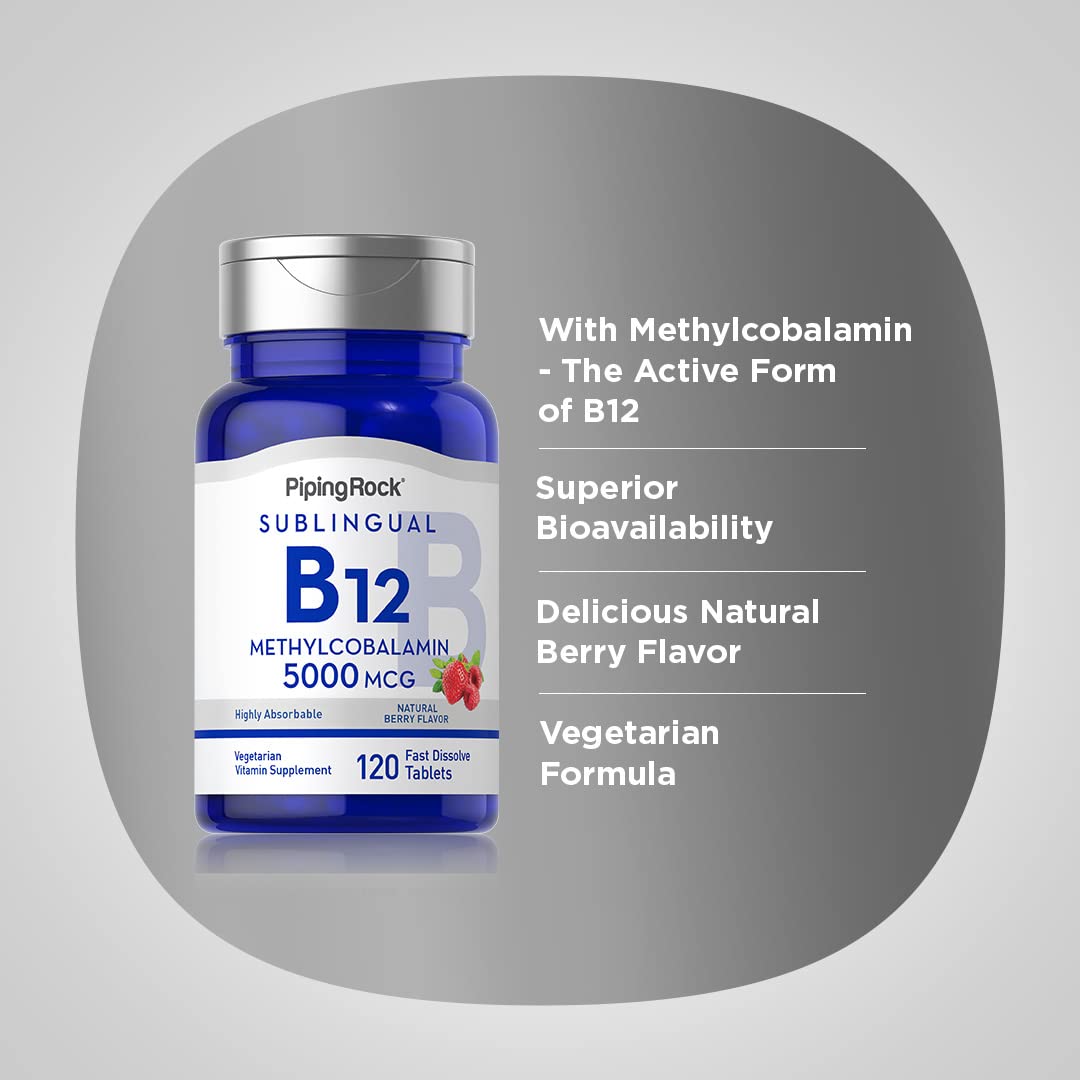 Piping Rock two-pack of B12 supplements supports a multi-week supply.
