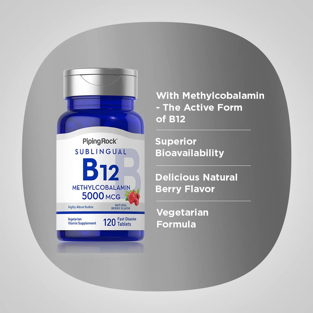 Piping Rock two-pack of B12 supplements supports a multi-week supply.