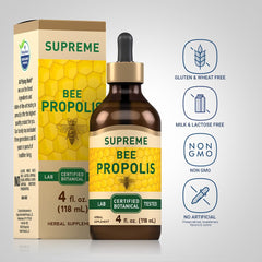 Piping Rock Bee Propolis tincture label close-up showing trusted botanical formula.