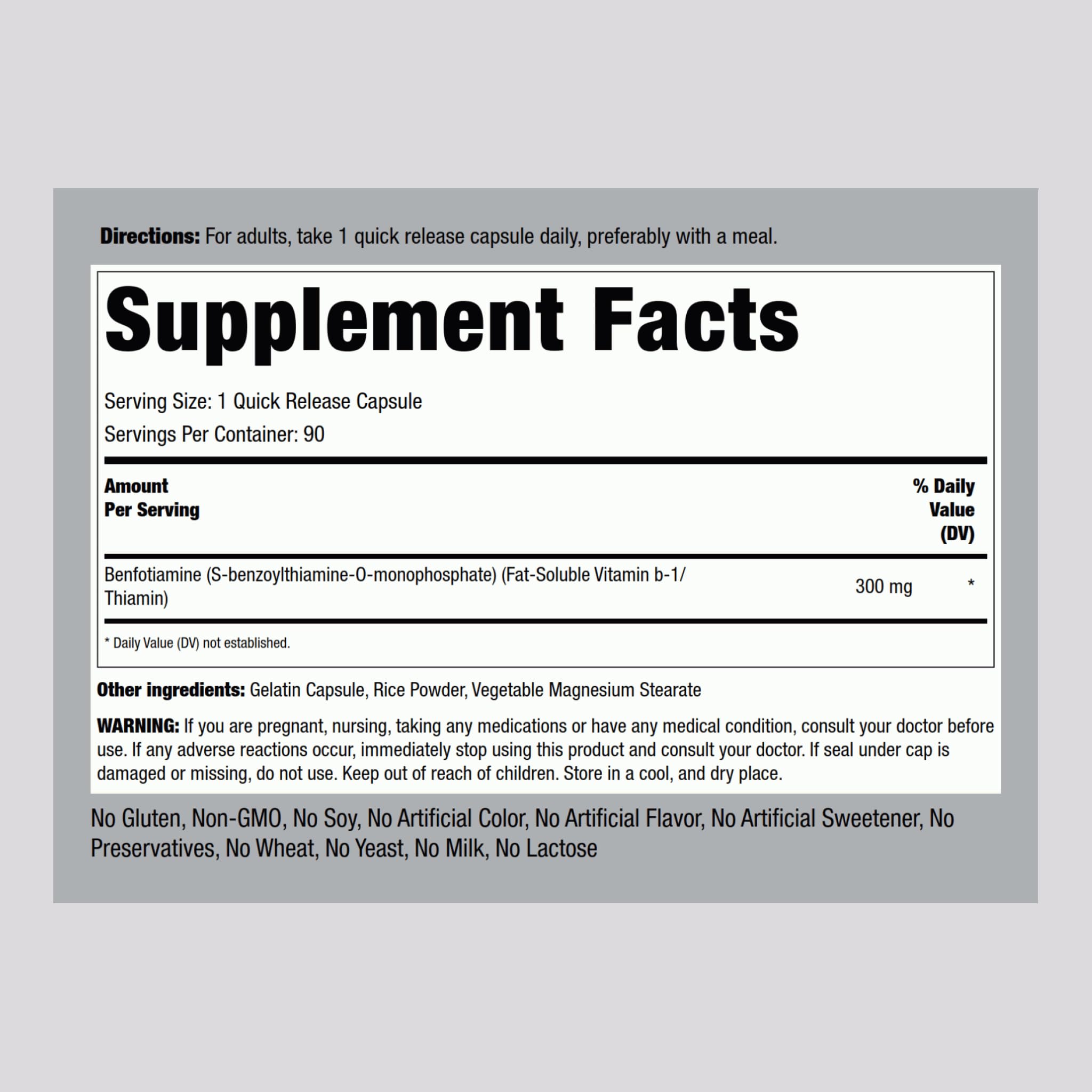Piping Rock Benfotiamine 300mg bottle on table for daily wellness routine.