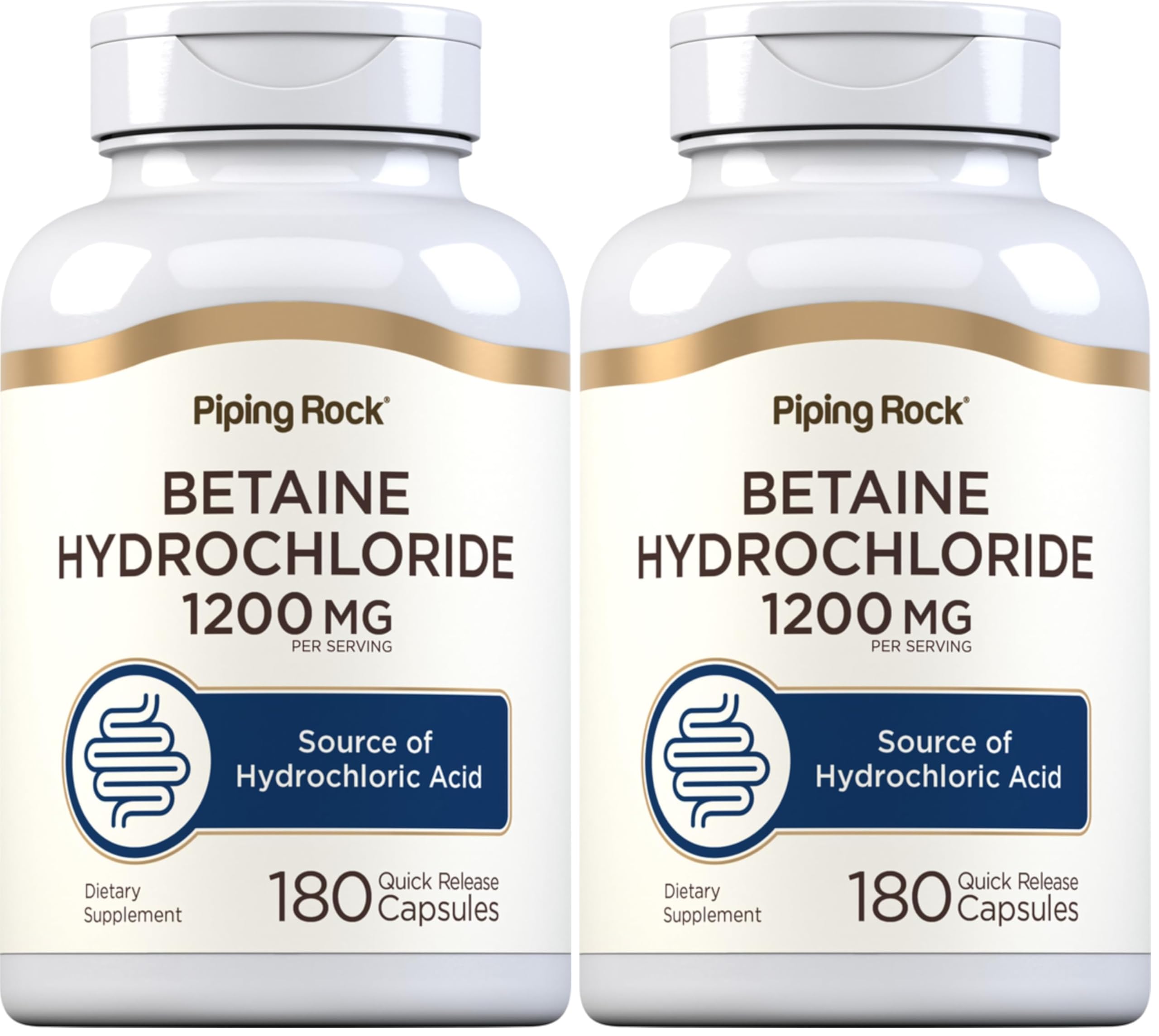 Piping Rock Betaine HCL capsules bottle for quick-release digestive support with meals