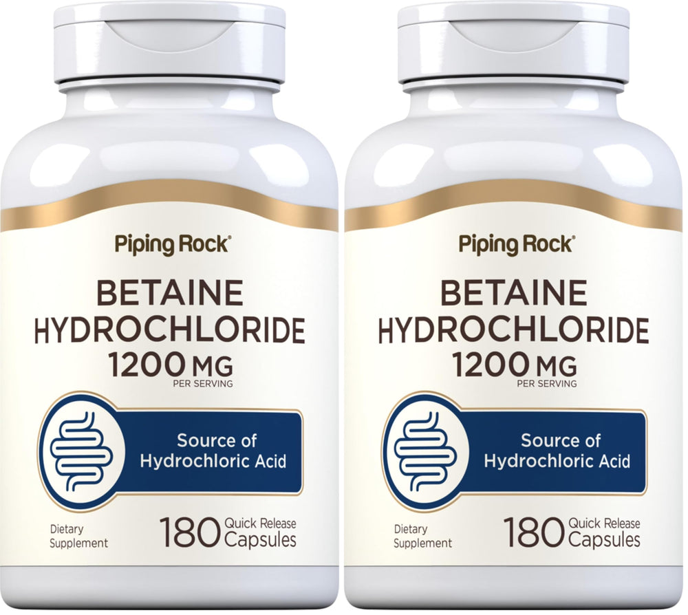 Piping Rock Betaine HCL capsules bottle for quick-release digestive support with meals
