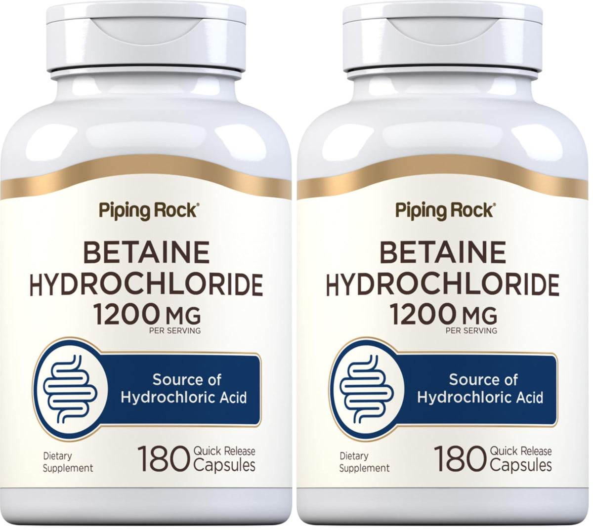Piping Rock Betaine HCL capsules bottle for quick-release digestive support with meals