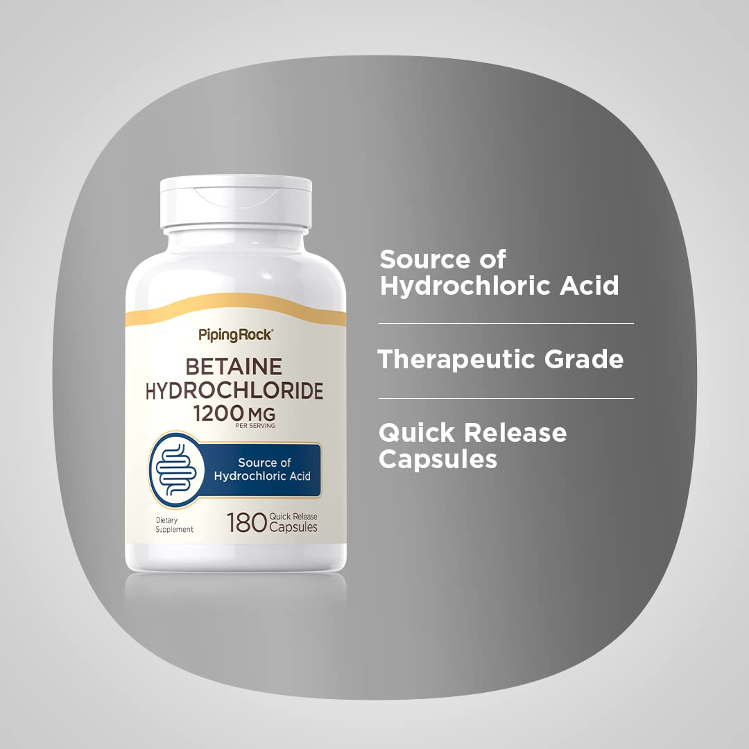 Piping Rock Betaine HCL capsules packaging emphasizing two-pack option