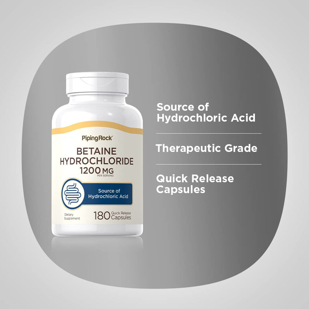 Piping Rock Betaine HCL capsules packaging emphasizing two-pack option