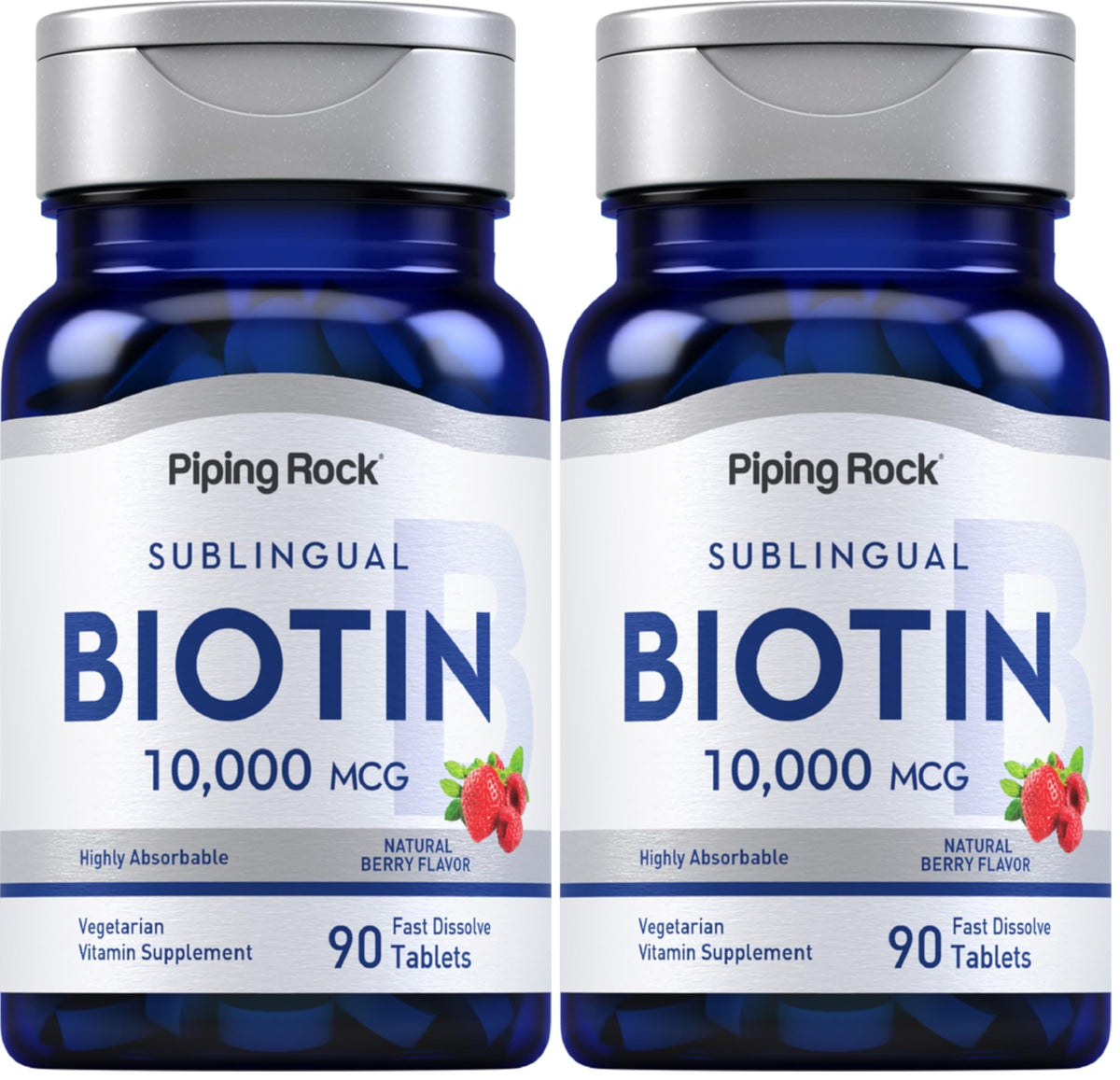 Piping Rock Biotin 10000mcg fast dissolve bottle for convenient daily use.