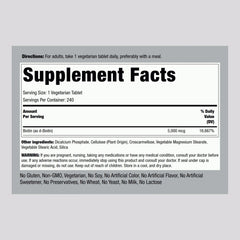 Piping Rock biotin bottle label highlighting vegetarian, non-GMO, and gluten-free features.