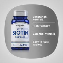 Nutrition panel highlighting high potency biotin content.