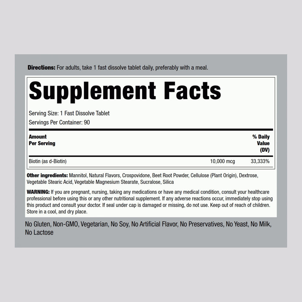 Close-up of berry-flavored biotin tablets for sublingual absorption by Piping Rock.