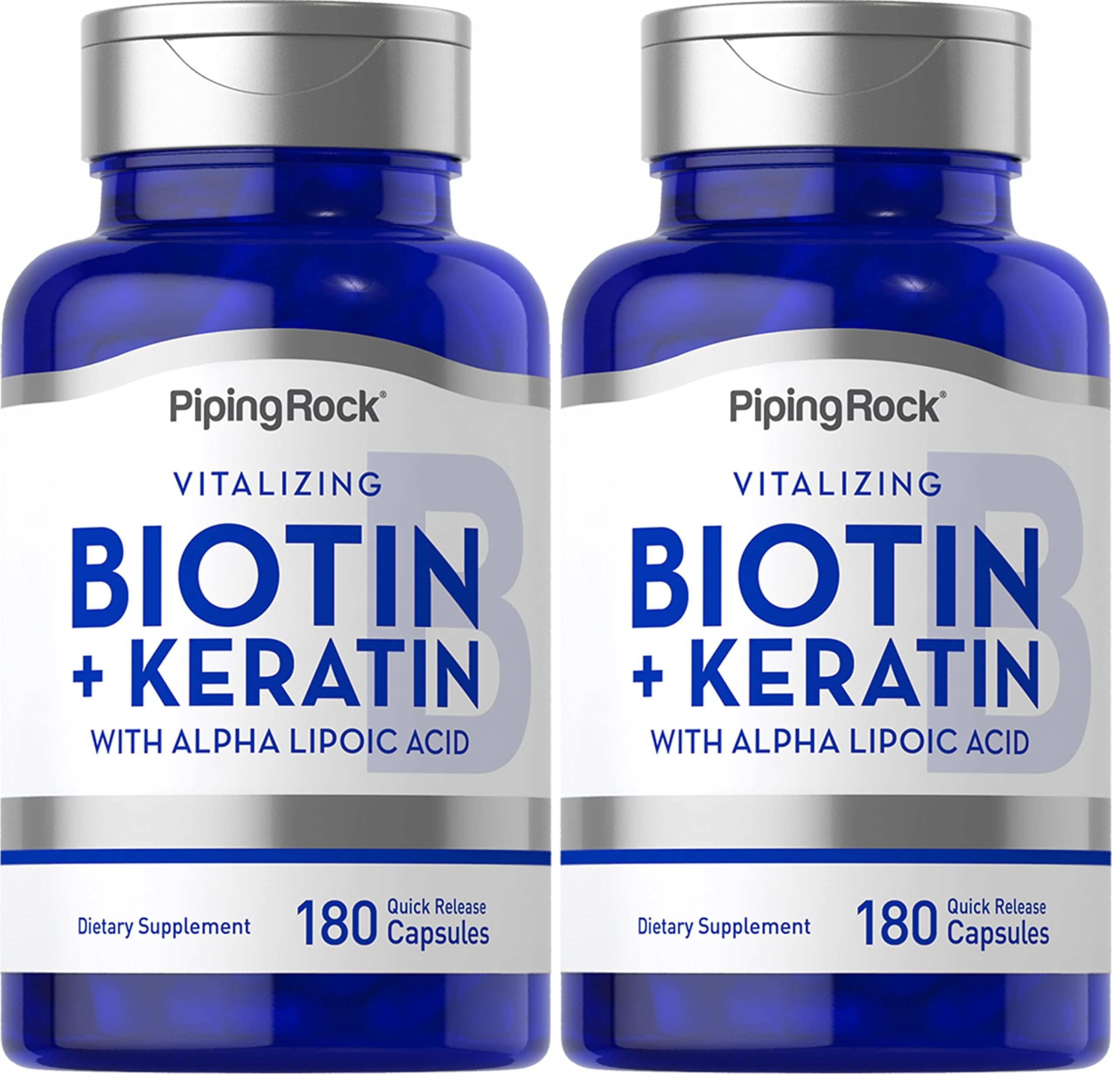 Piping Rock Biotin supplement bottle supports daily hair and nails health