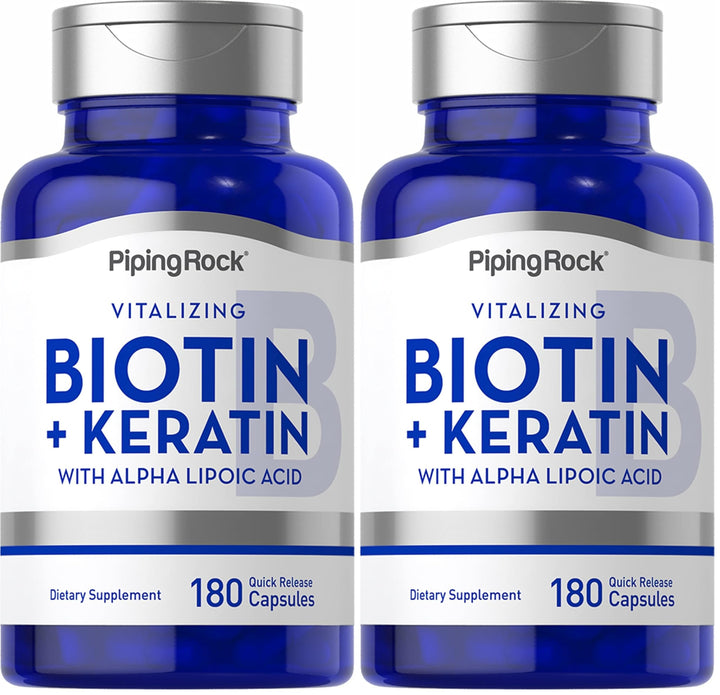 Piping Rock Biotin supplement bottle supports daily hair and nails health