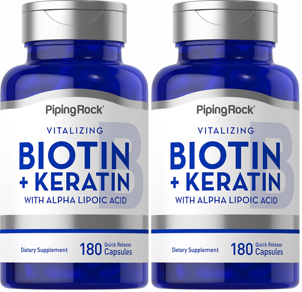 Piping Rock Biotin supplement bottle supports daily hair and nails health