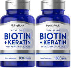 Piping Rock Biotin supplement bottle supports daily hair and nails health