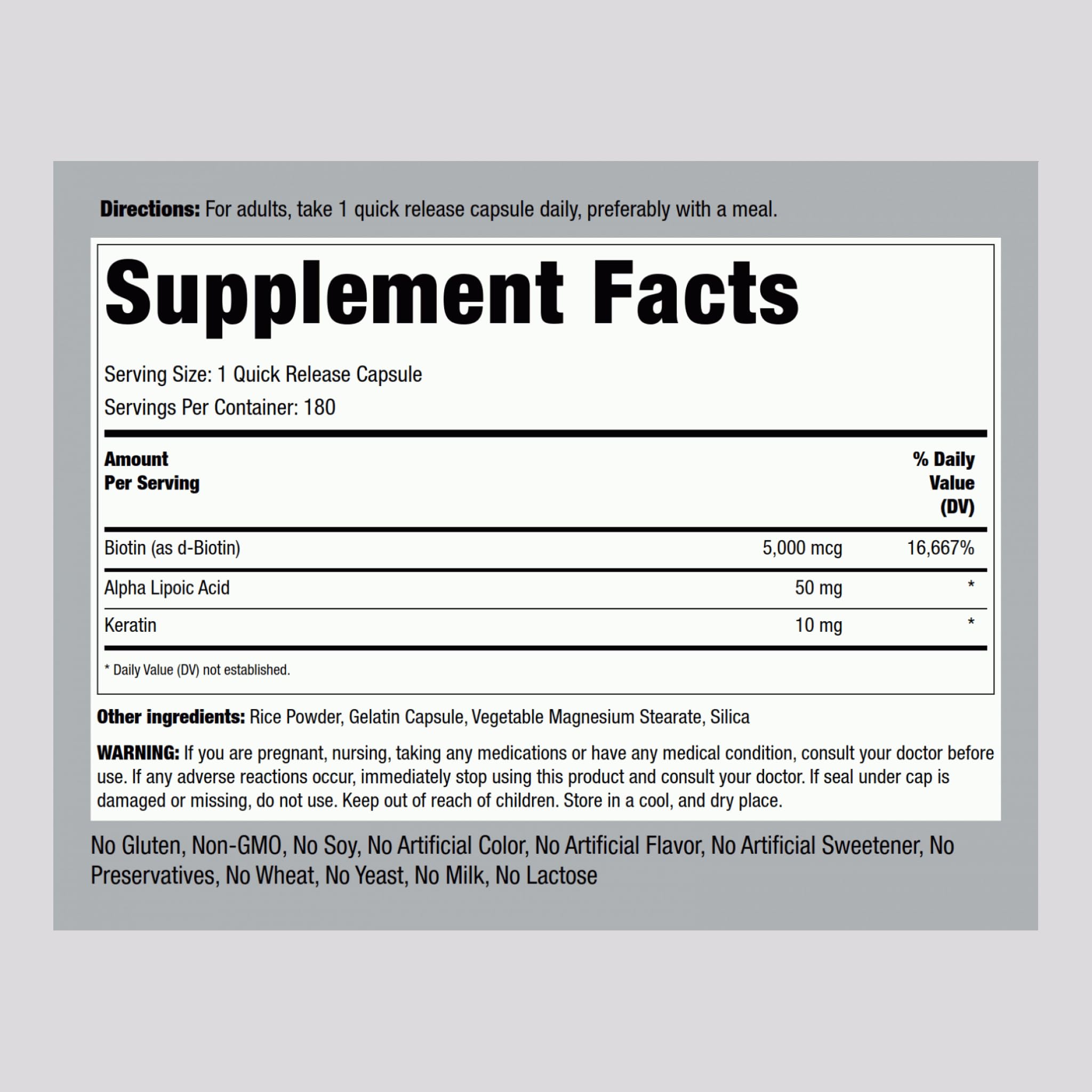 Piping Rock Biotin capsules for easy daily intake in your routine