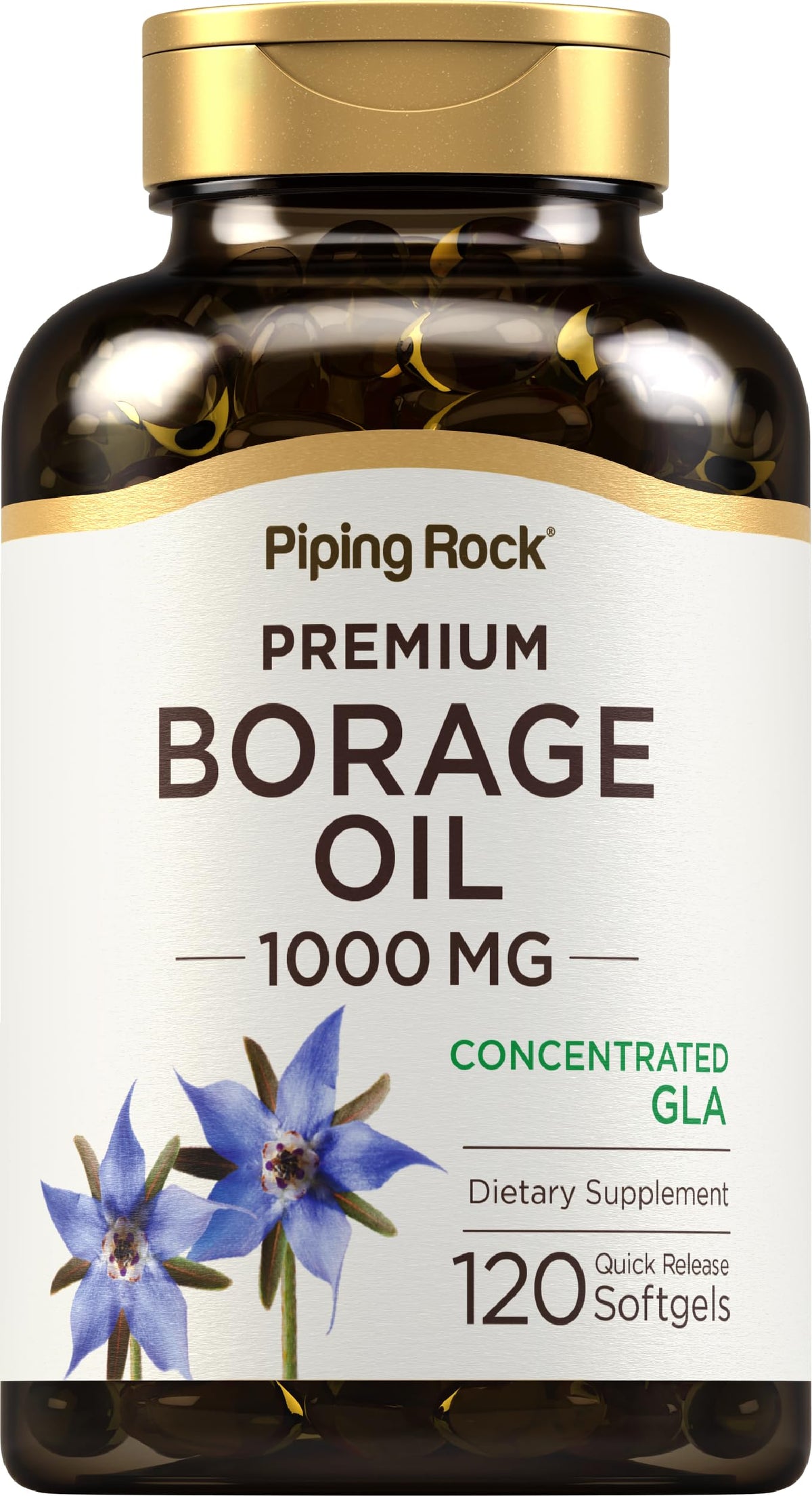 Piping Rock Borage Oil softgel bottle front view for daily omega support.