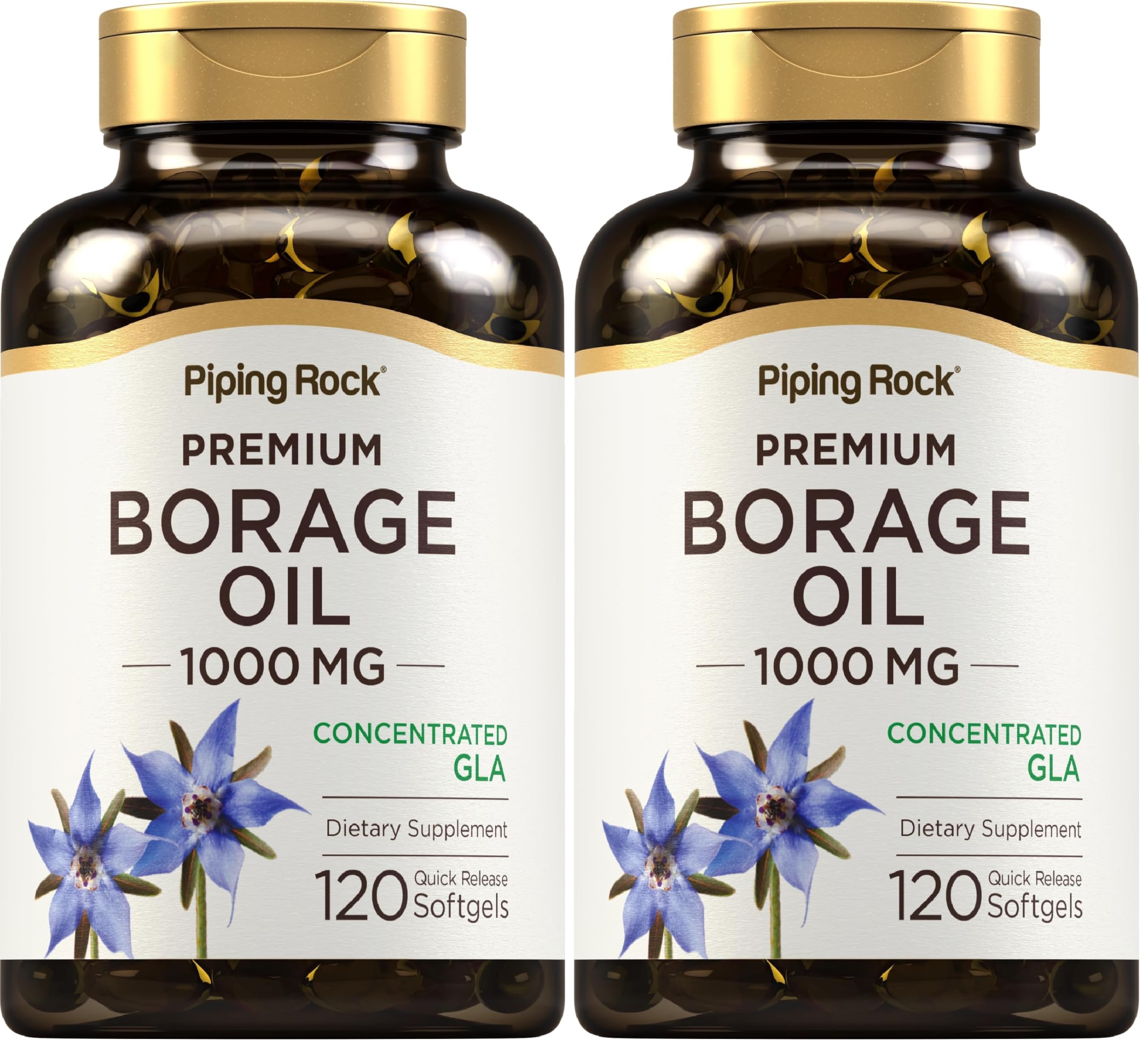 Piping Rock Borage Oil softgel bottle for daily omega-6 and omega-9 support.