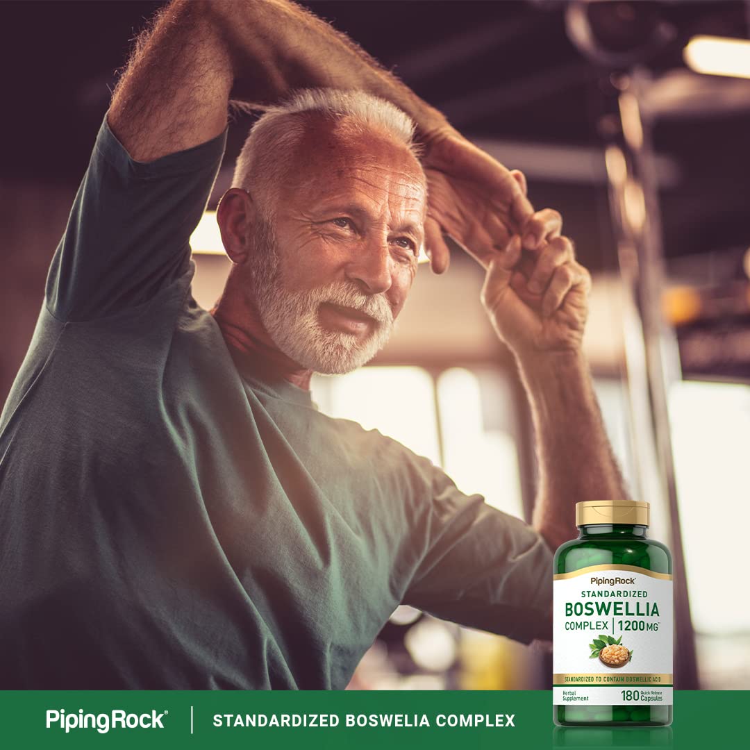 Piping Rock Boswellia Extract capsules in container illustrate convenient daily supplementation.