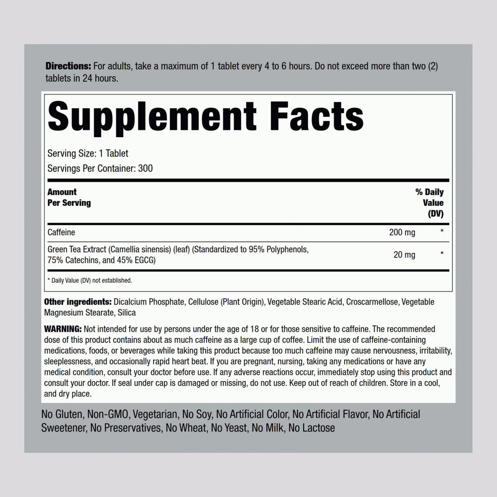 Piping Rock caffeine pills packaging highlights vegetarian and gluten-free claims