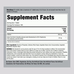 Piping Rock caffeine pills packaging highlights vegetarian and gluten-free claims