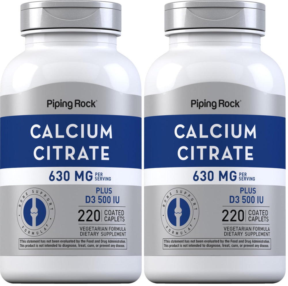 Piping Rock calcium citrate with vitamin D3 bottle front for daily supplement routine