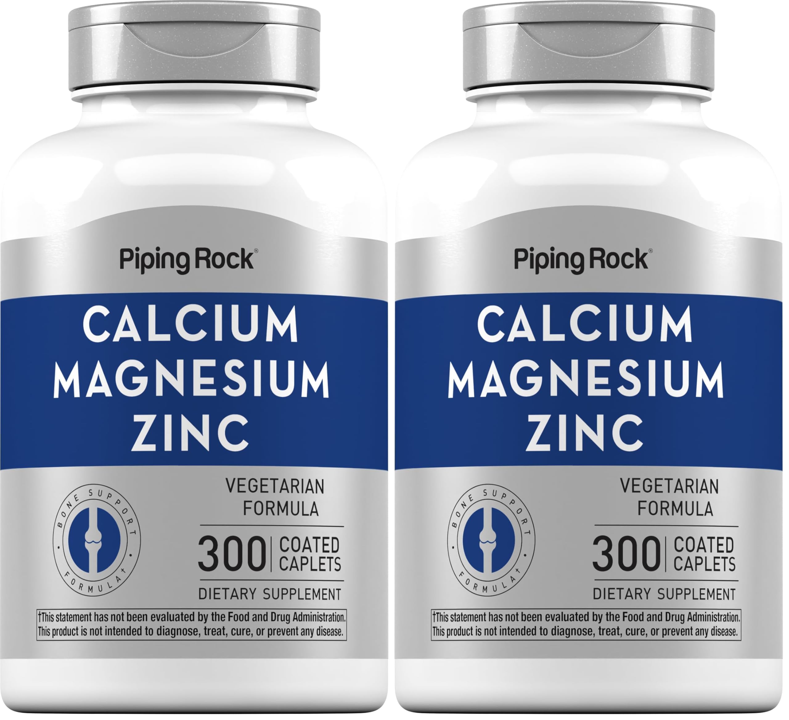 Piping Rock Calcium Magnesium Zinc caplets bottle for daily mineral support