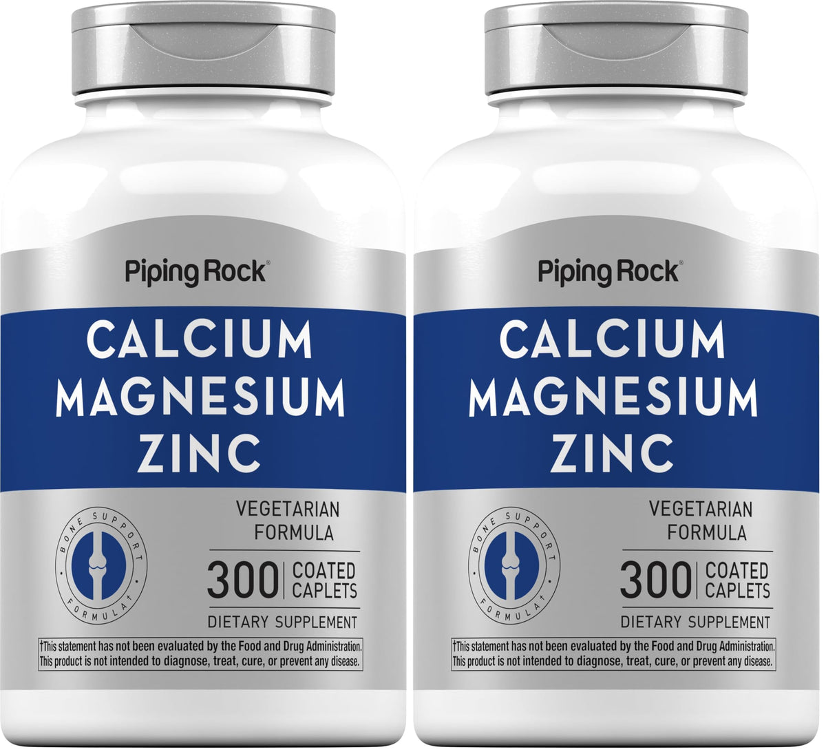 Piping Rock Calcium Magnesium Zinc caplets bottle for daily mineral support