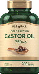 Piping Rock castor oil softgel bottle supports convenient daily use.