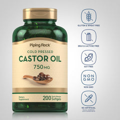 Piping Rock castor oil softgel capsule close-up for quick-release take.