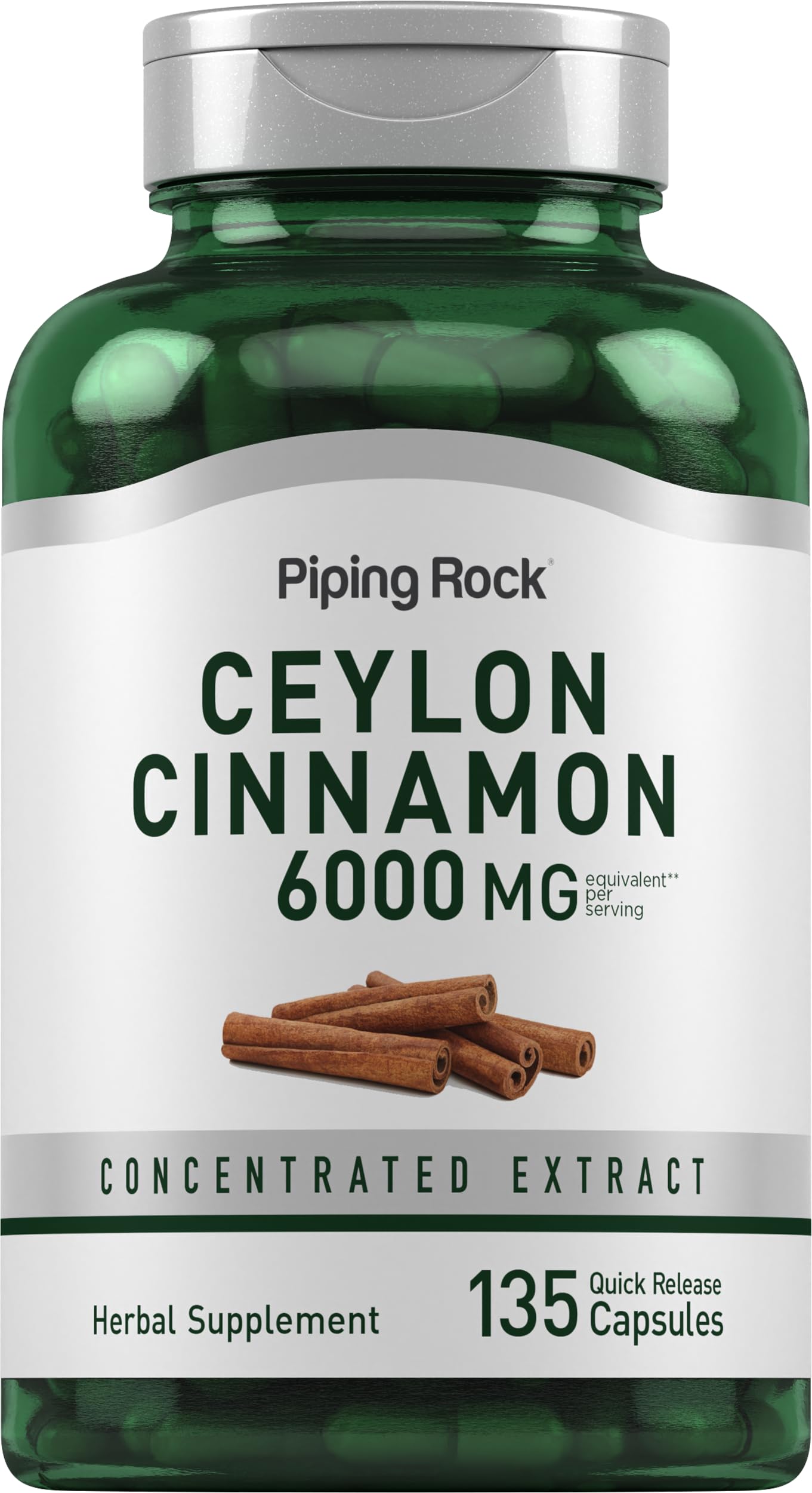 Piping Rock Ceylon Cinnamon 6000 mg bottle shows potent concentrated extract for daily wellness