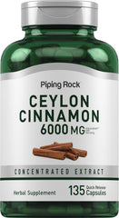 Piping Rock Ceylon Cinnamon 6000 mg bottle shows potent concentrated extract for daily wellness