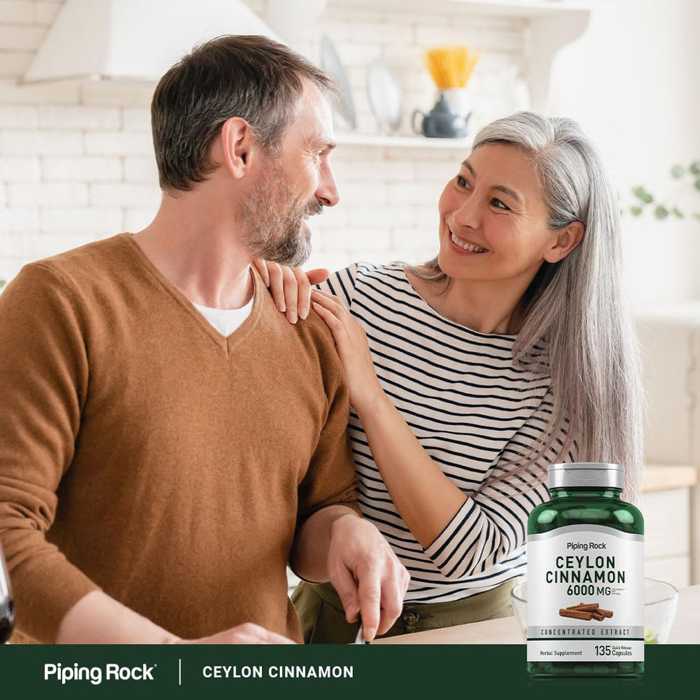 Serving suggestion for Piping Rock Ceylon Cinnamon 6000 mg bottle with capsule daily use