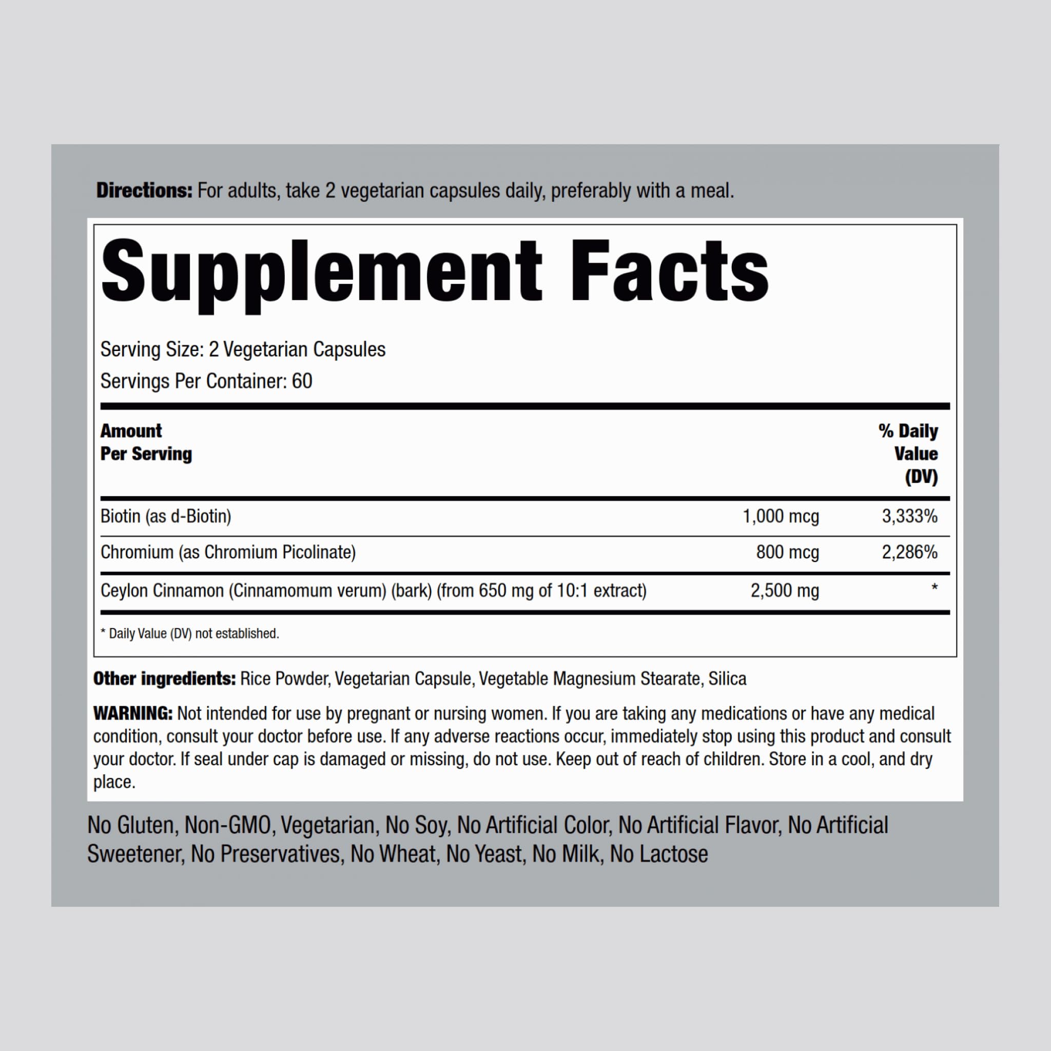 Piping Rock cinnamon capsules bottle pour shows easy daily dosing.