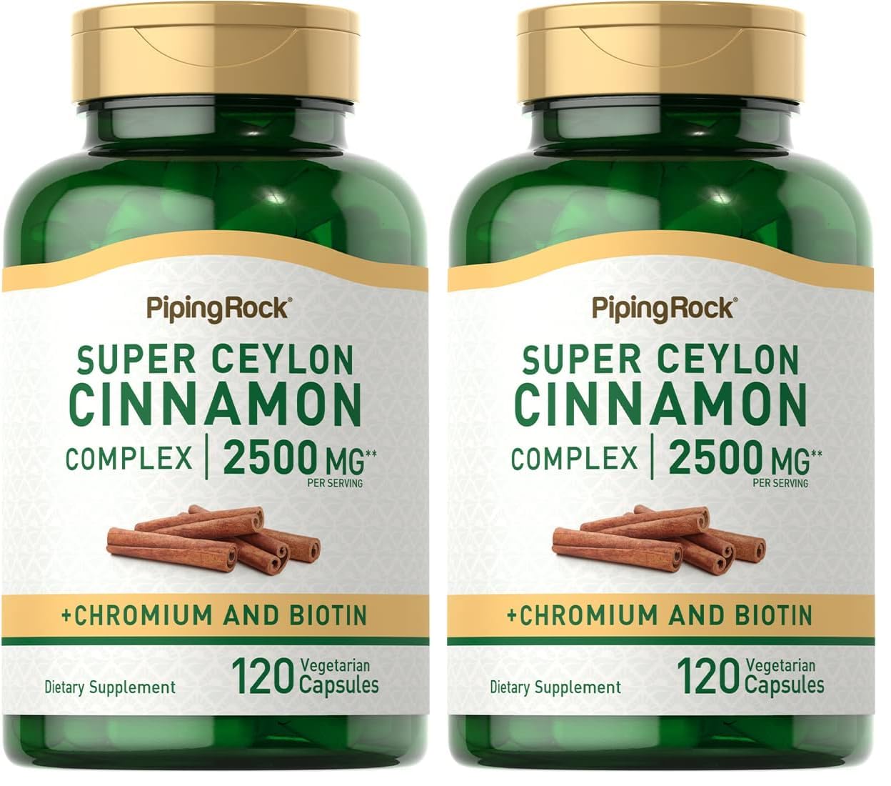 Piping Rock Ceylon Cinnamon capsules bottle view for daily wellness support.