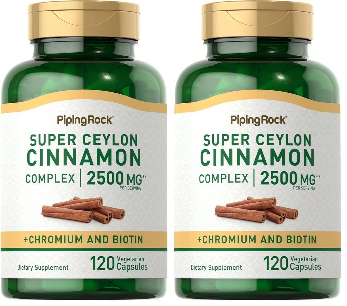 Piping Rock Ceylon Cinnamon capsules bottle view for daily wellness support.