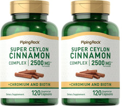 Piping Rock Ceylon Cinnamon capsules bottle view for daily wellness support.