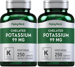 Piping Rock chelated potassium 99 mg bottle close-up for daily mineral support.