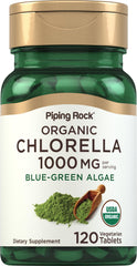 Piping Rock Chlorella 1000mg tablets close-up for daily greens and nutrient support