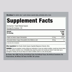 Piping Rock Chlorophyll Capsules ingredient label highlights non-GMO, gluten-free formula for clean nutrition.