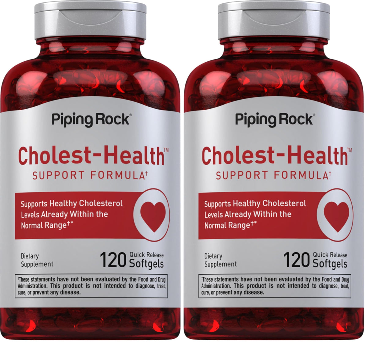 Piping Rock Cholesterol Health Softgels front bottle showing plant sterol formula for convenient daily use.