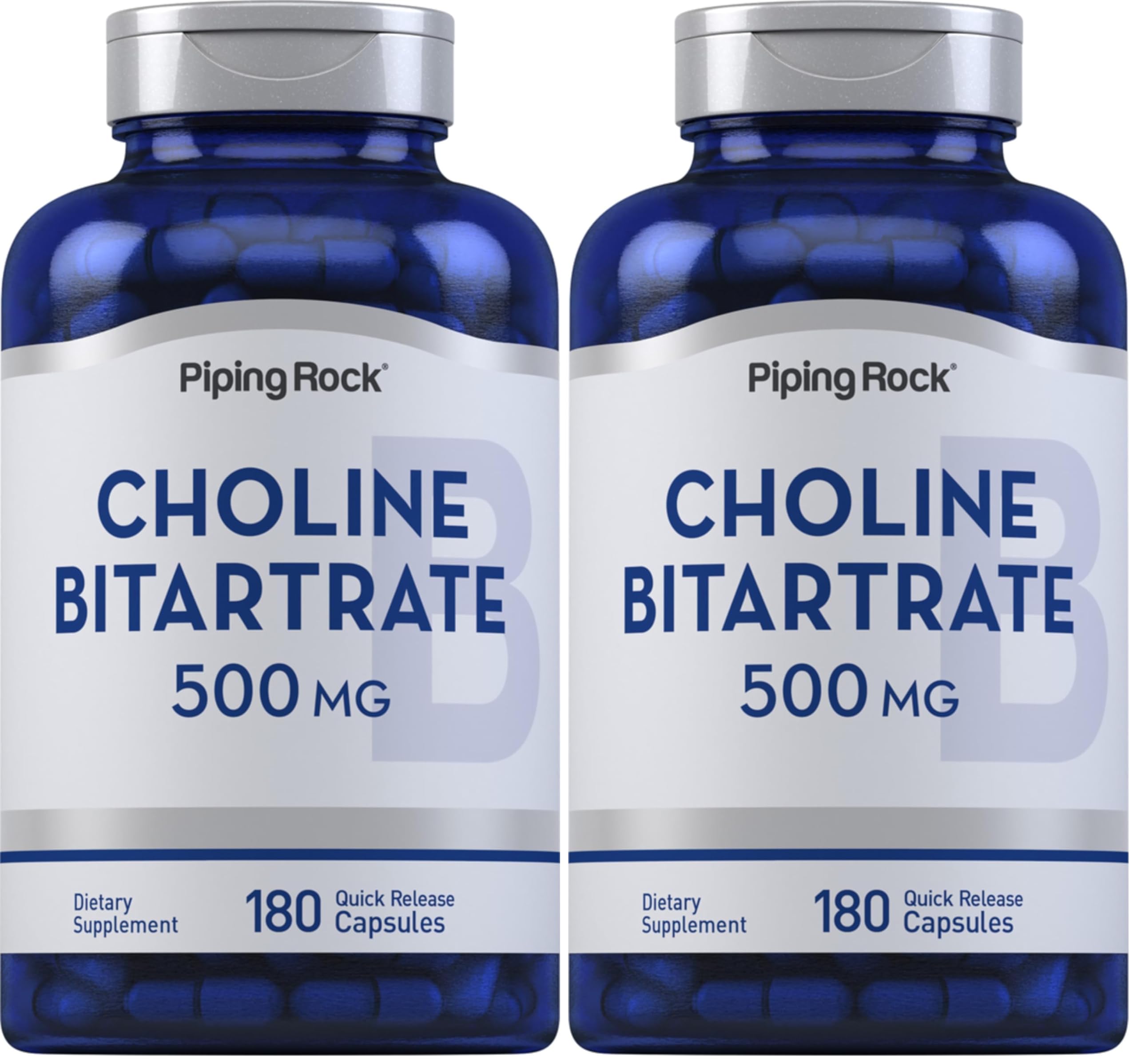 Piping Rock Choline Bitartrate 500 mg bottle ready for daily use.