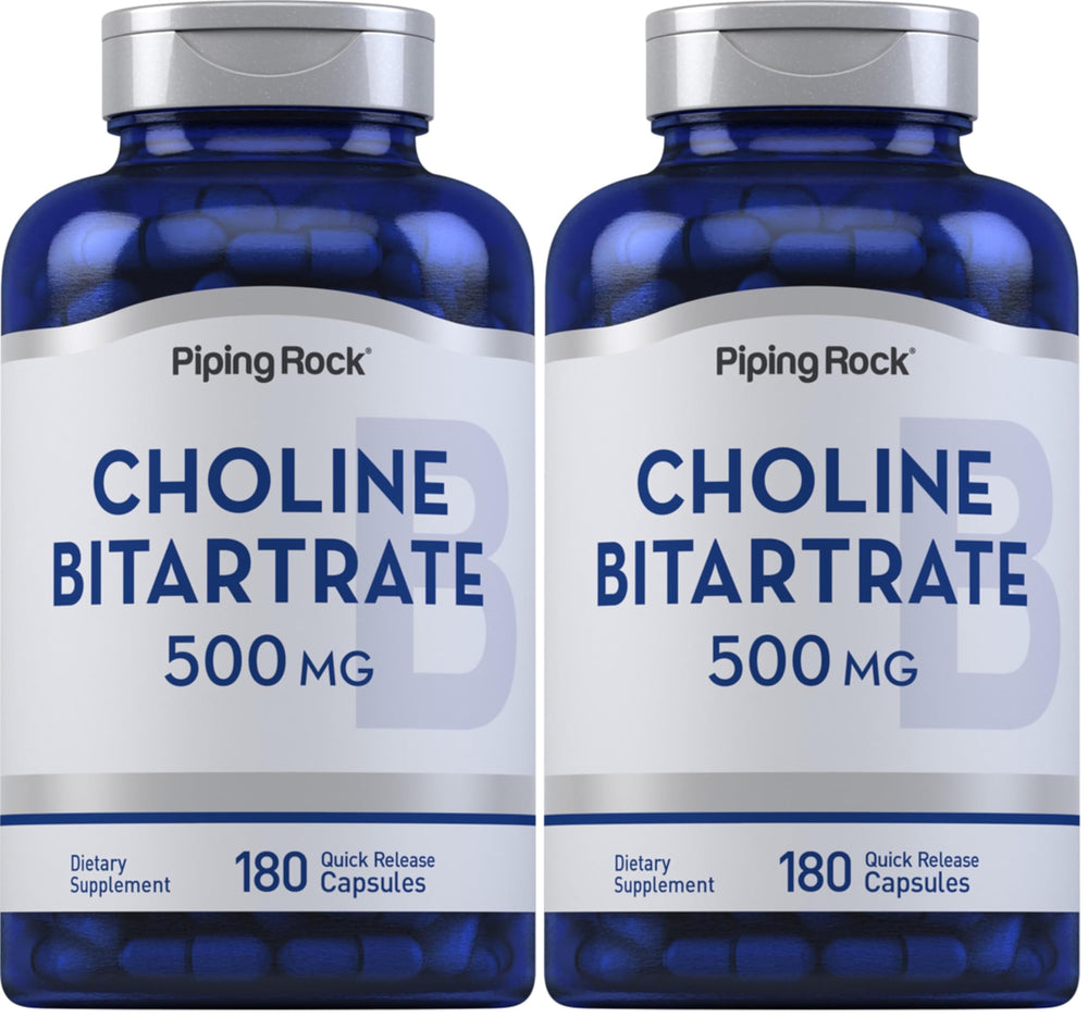 Piping Rock Choline Bitartrate 500 mg bottle ready for daily use.