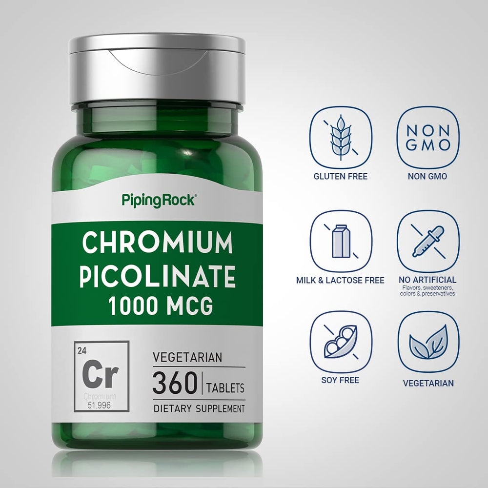 Piping Rock chromium label close-up showing non-GMO and gluten-free status