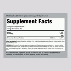 Piping Rock chromium picolinate 1000mcg tablets close-up highlighting high potency formula